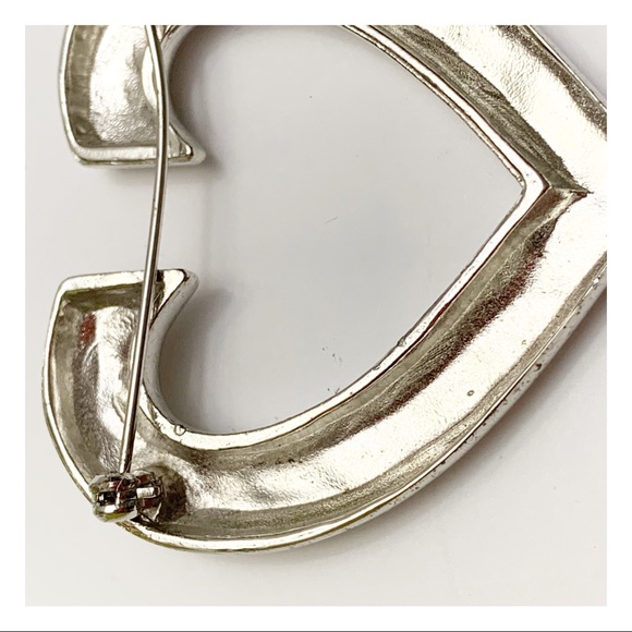 Silver tone stylized open heart brooch pin abstract modernist - Picture 4 of 4